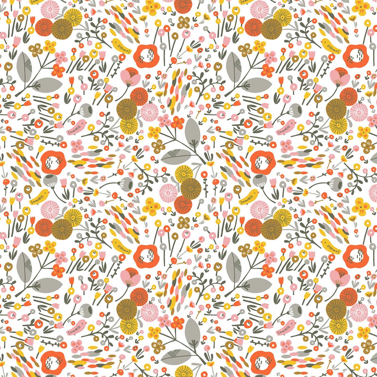 Stoff 0,5m Baumwollstoff BeHappy Motiv Flowerpower Halbmeterware 150cm breit