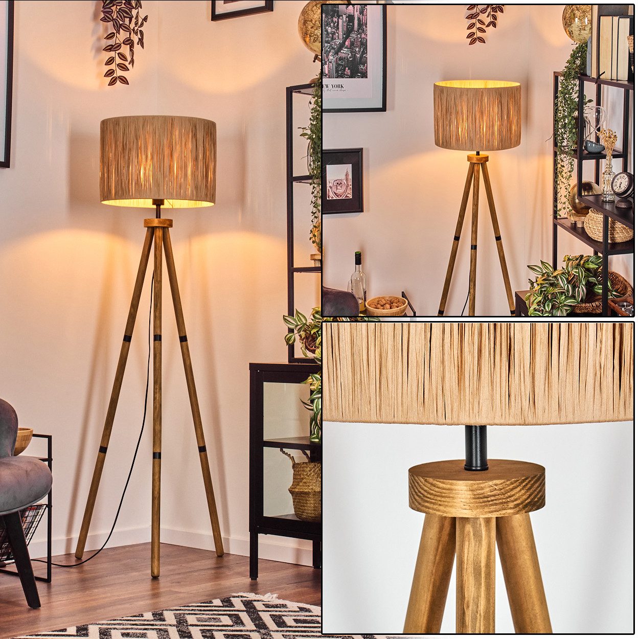 hofstein Stehlampe Stehlampe aus Holz/Bast in günstig online kaufen