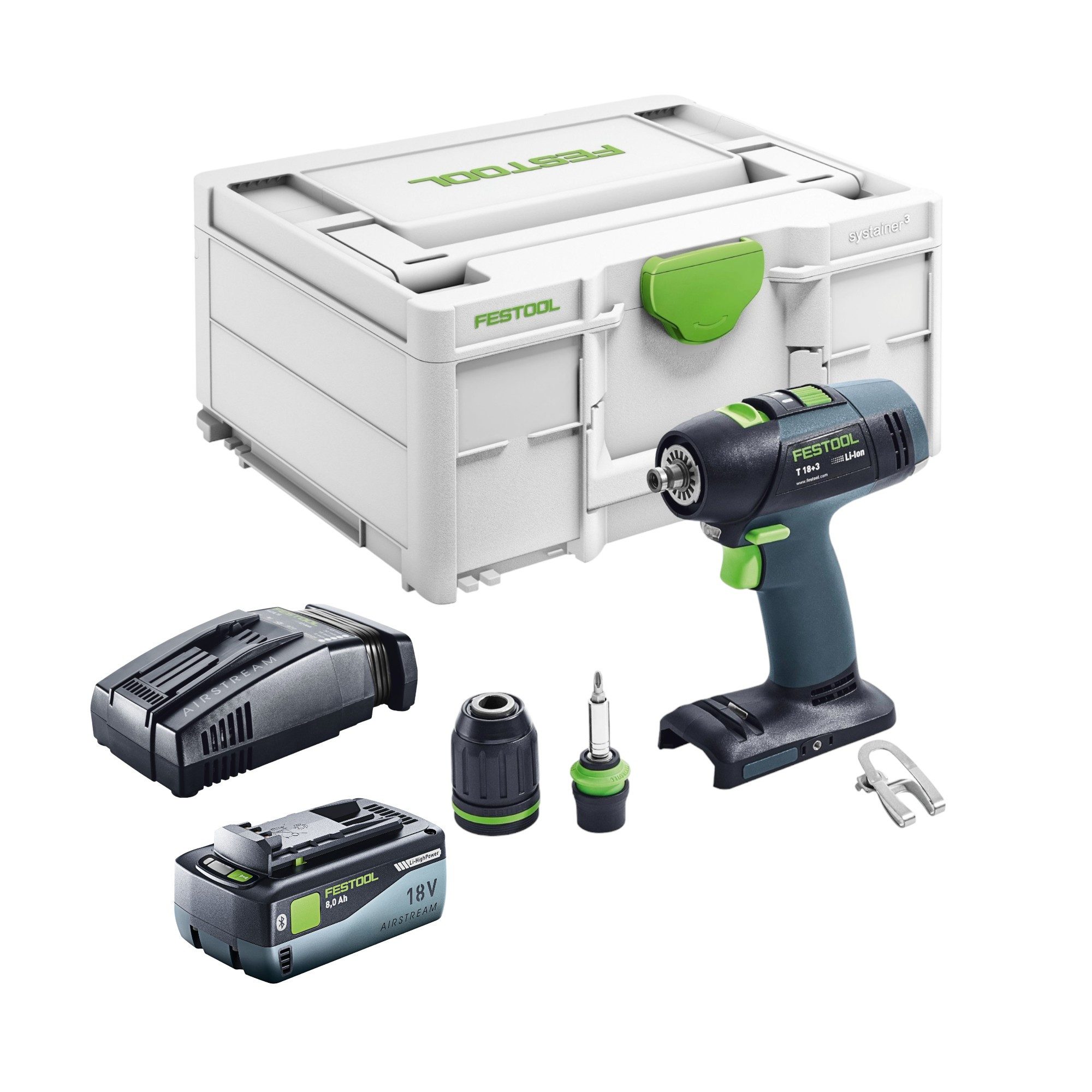 FESTOOL Akku-Schrauber T 18+3 Basic Akku Bohrschrauber 18 V 50 Nm Brushless + 1x Akku 8,0 Ah