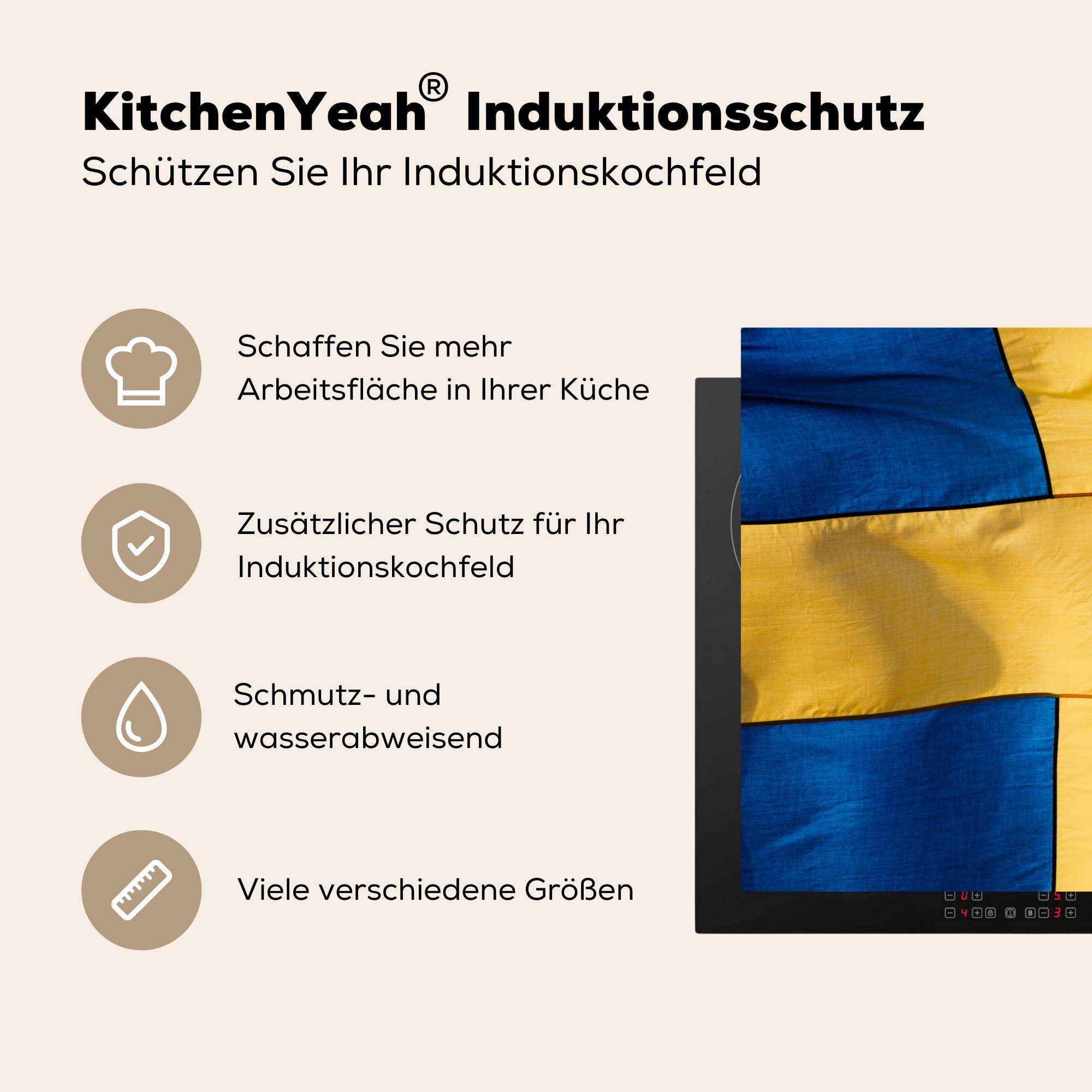 von für cm, Herdblende-/Abdeckplatte tlg), MuchoWow der Schweden, (1 81x52 Nahaufnahme Flagge die Schutz küche, Ceranfeldabdeckung Vinyl, Induktionskochfeld