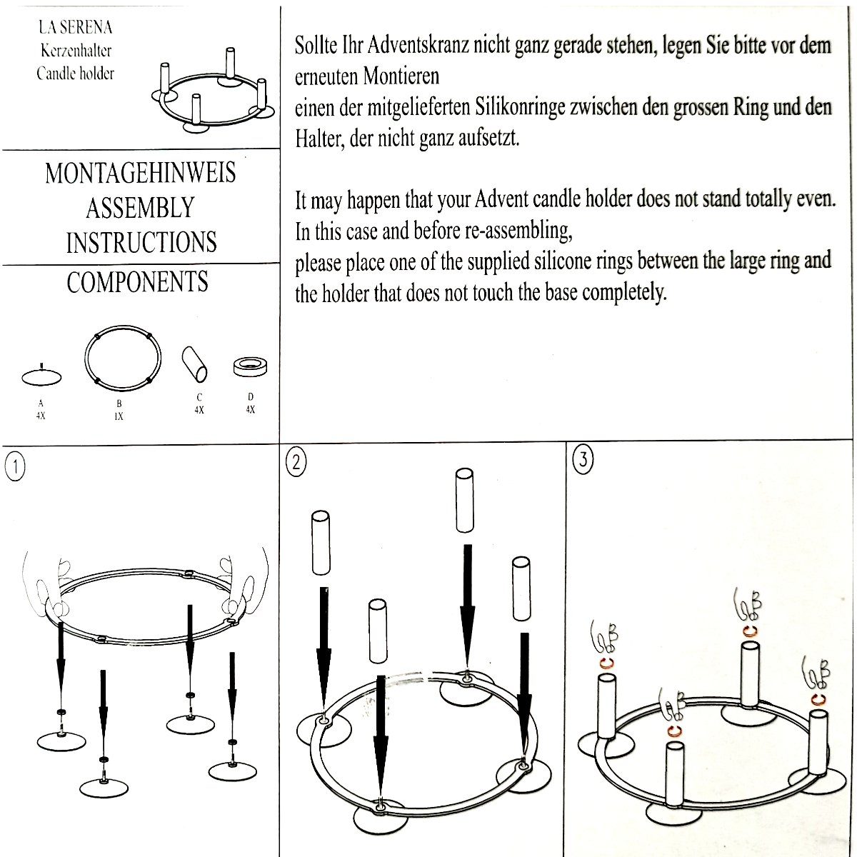 Philippi Design Tisch-Stabkerzen runde Seiten, für und Stumpenkerzen Adventskranz wendbar, SERENA LA Kerzenhalter 2 PHILIPPI