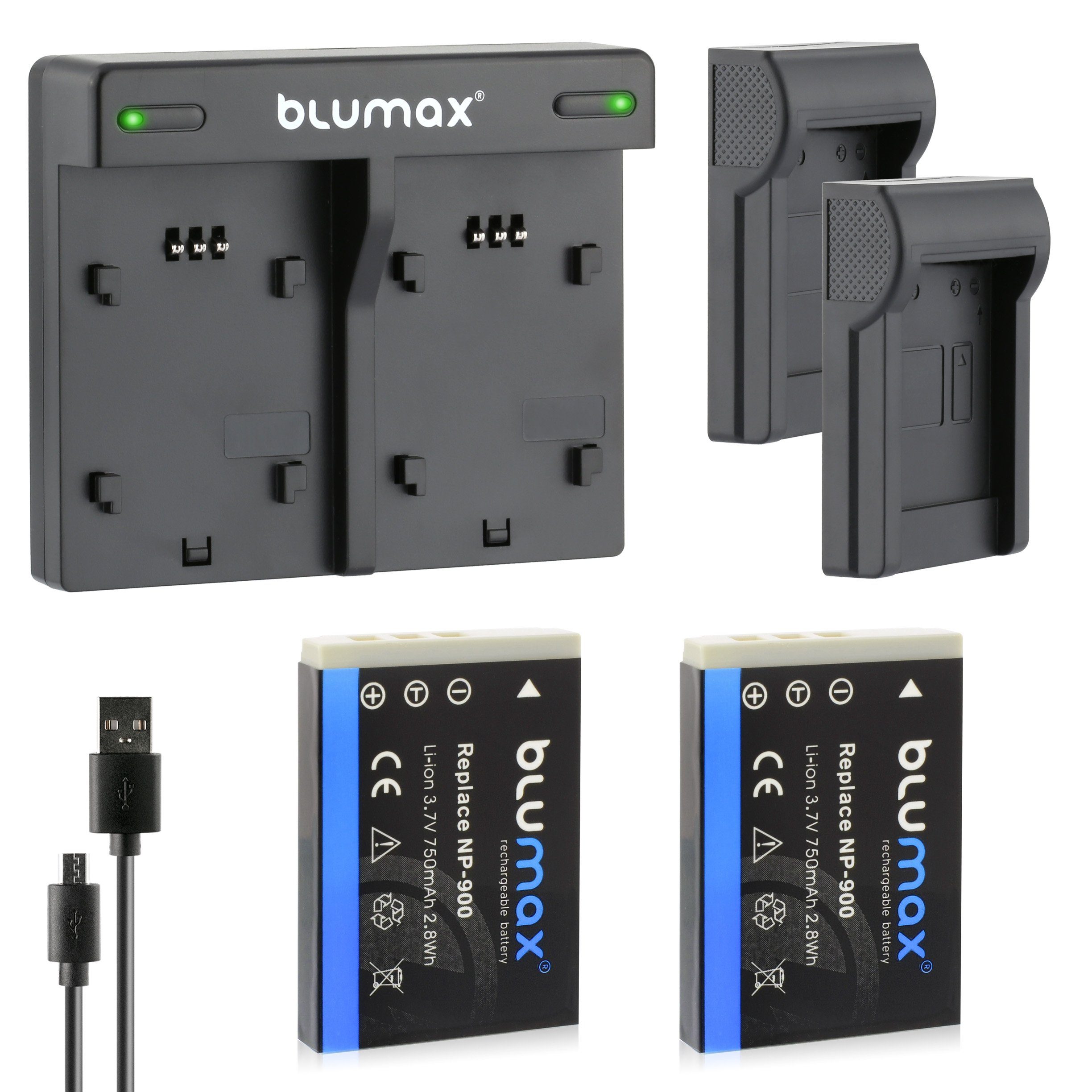 Blumax Set mit Lader für Minolta NP-900 DiMAGE 750 mAh Kamera-Akku