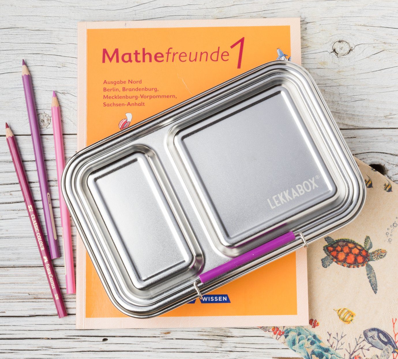 2 Brotdose, Lunchbox Kinder Bento Edelstahl - Brotbox Box Fächer DUO LEKKABOX