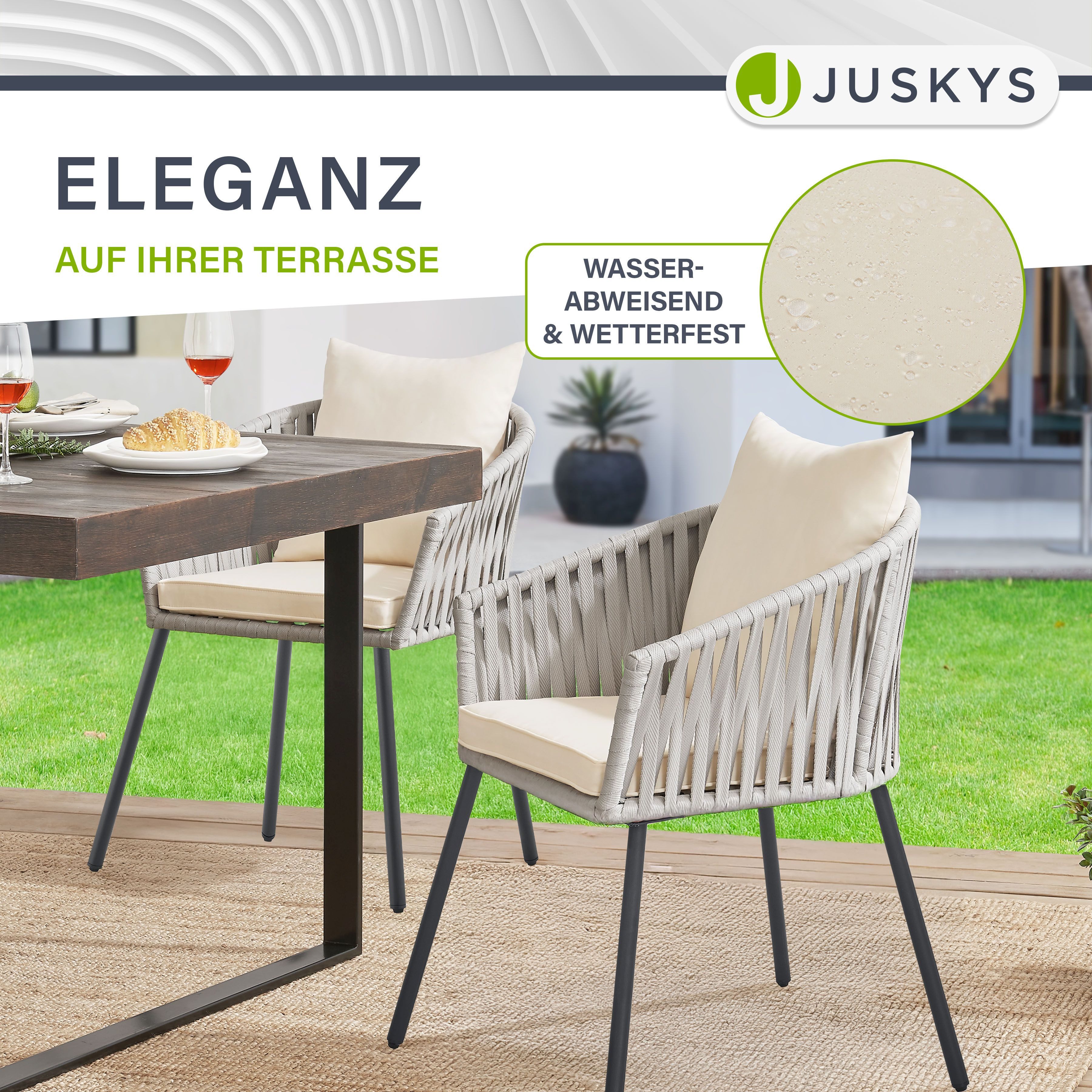 Juskys Gartenstuhl, wetterfest, bis zu 160 kg belastbar, inkl. Sitz und Rückenkissen