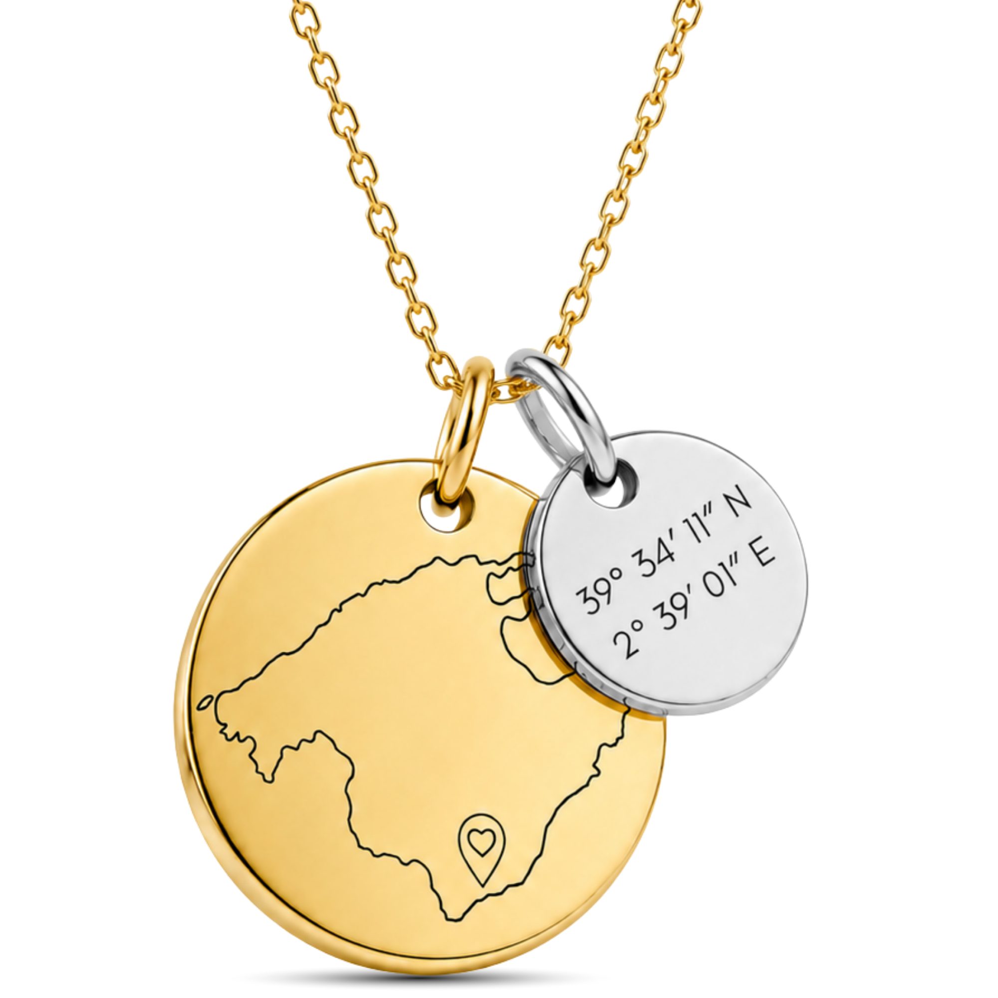 BS Schmuckdesign Kette mit Anhänger mit Gravur Personalisierte Halskette Damen Lieblingsort Gravur Koordinaten Symbol (inkl. Gravur), vollständig personalisierbar inkl. Geschenkbox