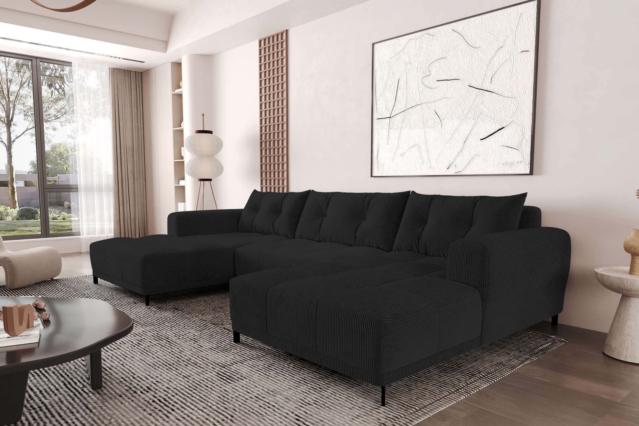99rooms Wohnlandschaft Massimo, Sofa, U-Form, mit Schlaffunktion, Rundumbezug, in Cordstoff POSO