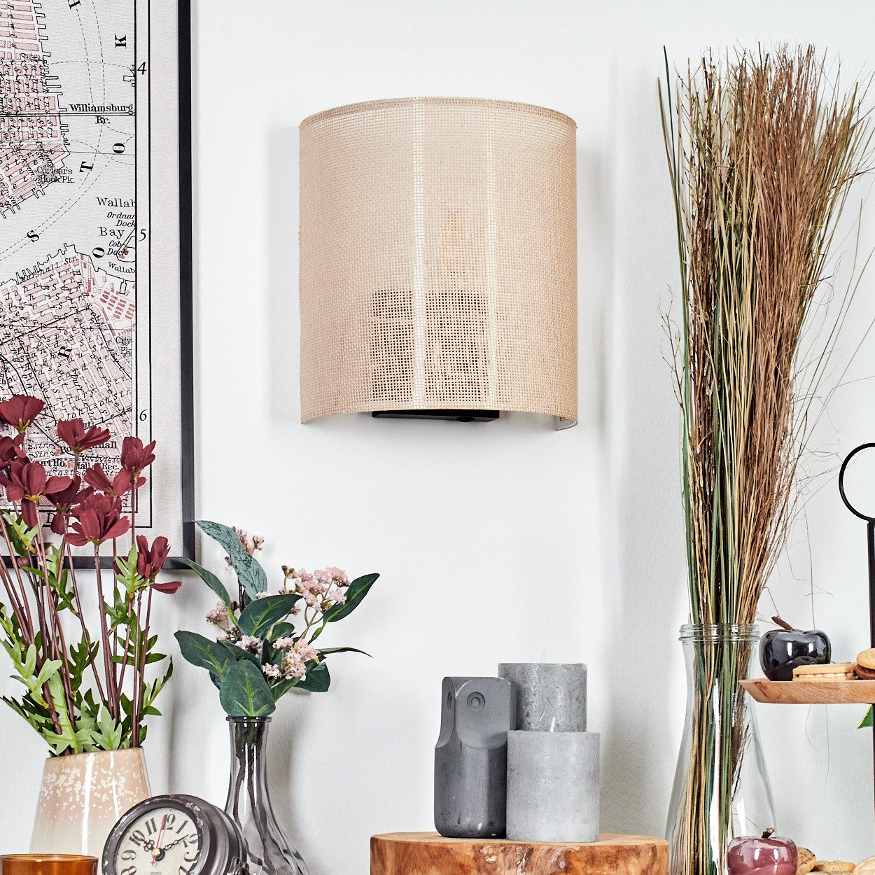 hofstein Wandleuchte Wandlampe aus Metall/Bast/Wienergeflecht in günstig online kaufen