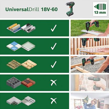 Bosch Home & Garden Akku-Bohrschrauber UniversalDrill 18V-60, Inkl. Koffer, mit Akku 18V/2Ah und Ladegerät