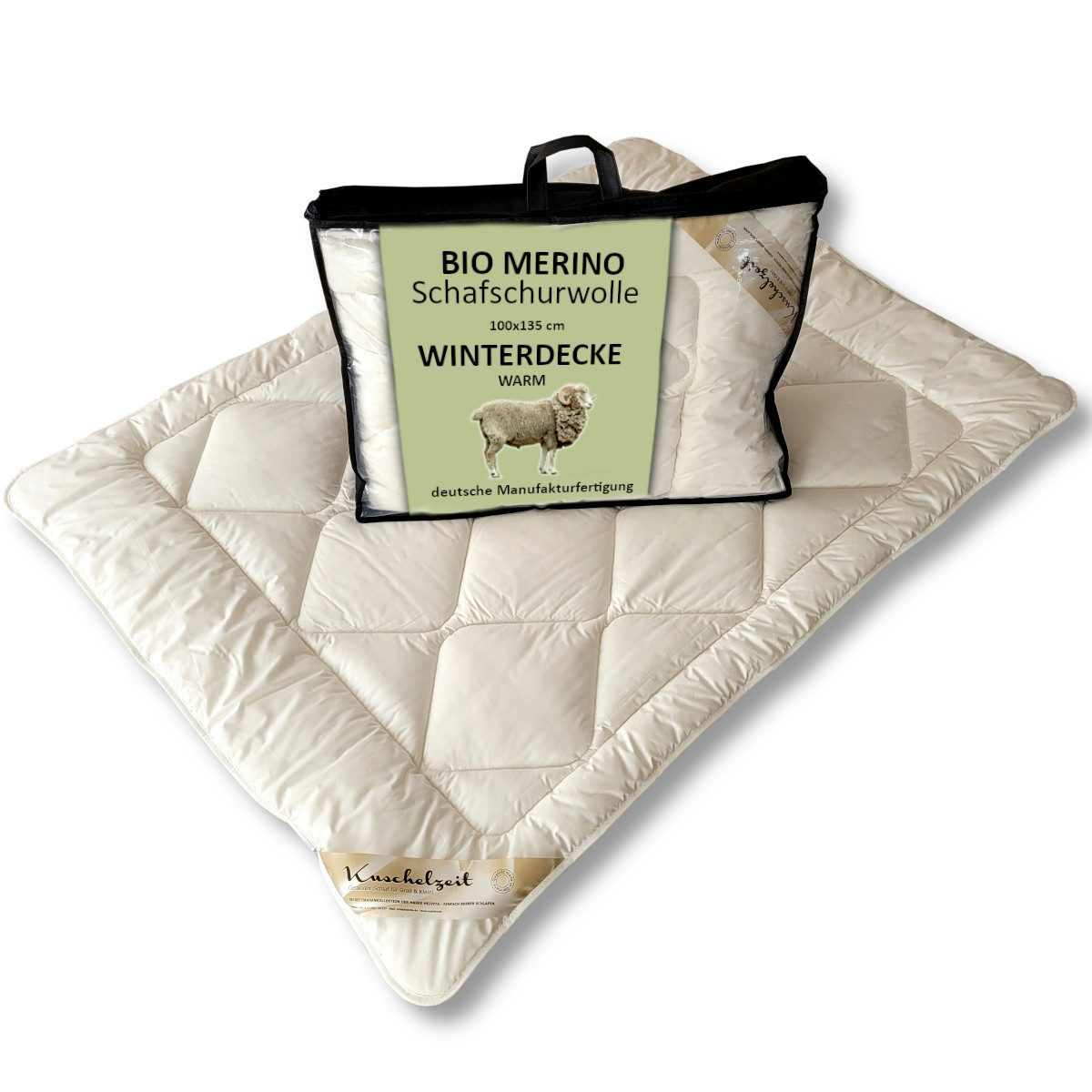 Meivita Kinderbettdecke Bio Merino Kinderdecke Winterdecke kbA und kbT in 100x135 cm, Füllung: 100% Wolle kbT, Bezug: 100% Baumwolle kbA, Bettdecke Hergestellt in Deutschland