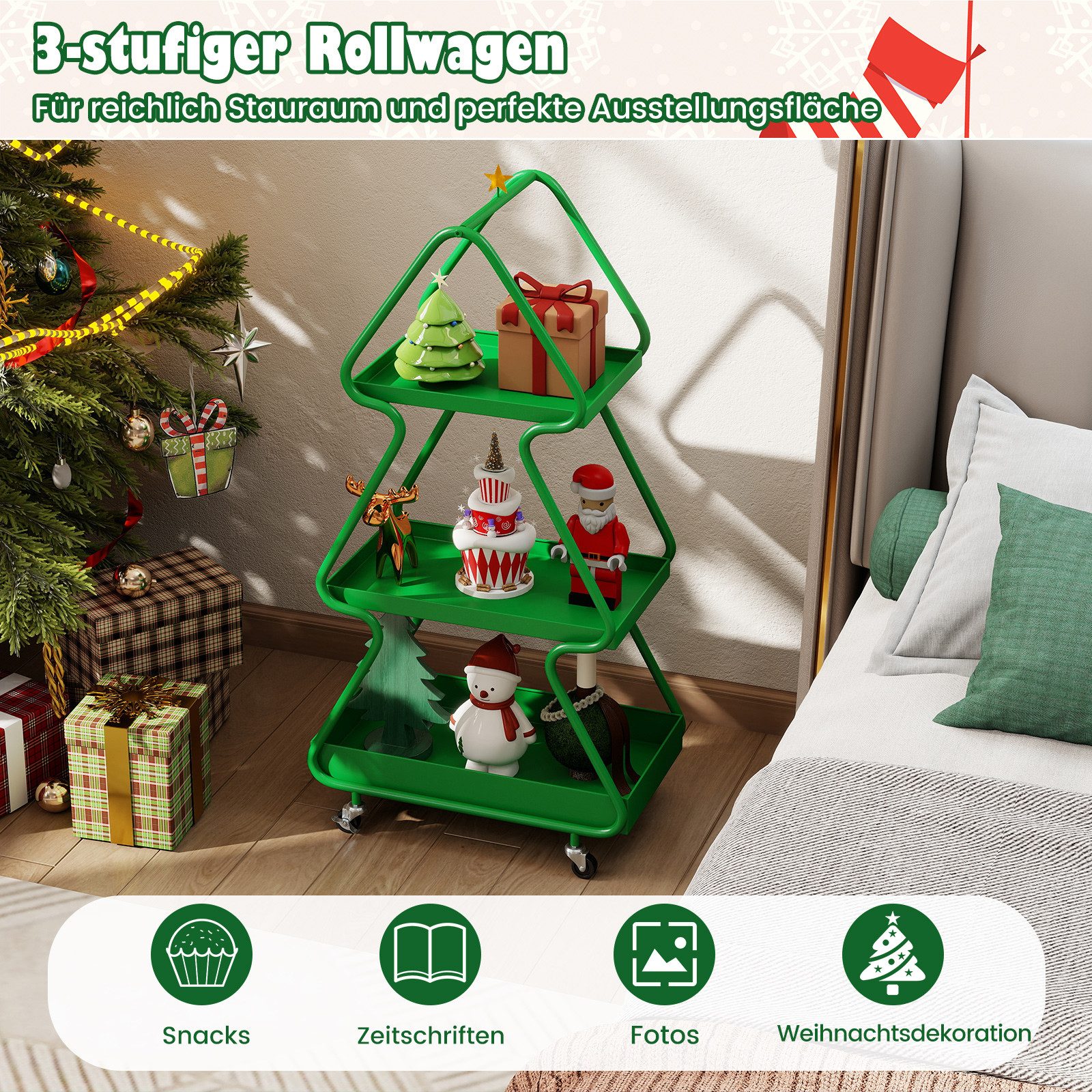 COSTWAY Rollwagen, (1 St), Servierwagen, Küchenwagen, in Weihnachtsbaum-from