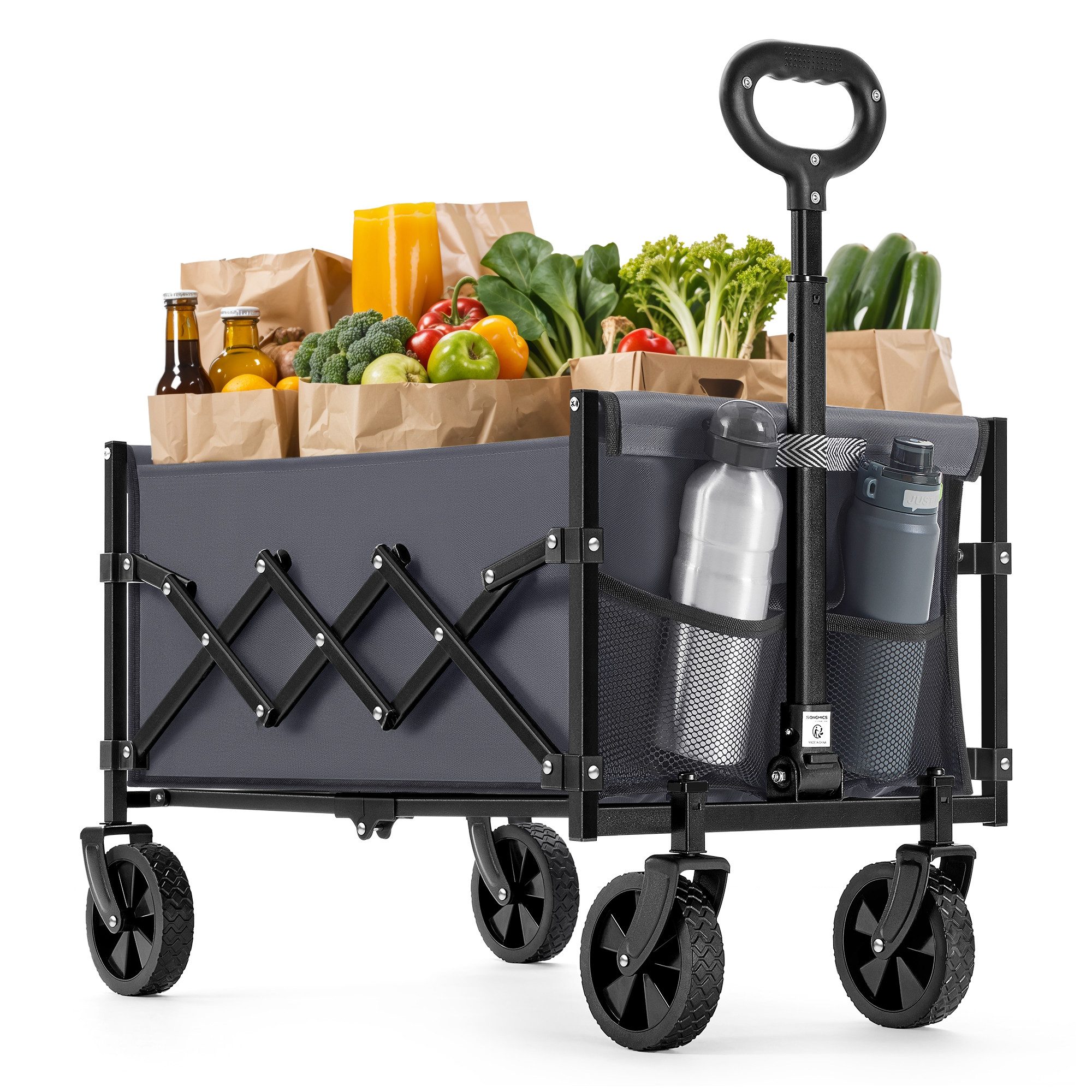 SONGMICS Handwagen altbarer Handwagen/Bollerwagen, Gartenwagen mit Griff, 4 verstärkte Rollen, davon 2 Universalräder, bis 150/180 kg belastbar