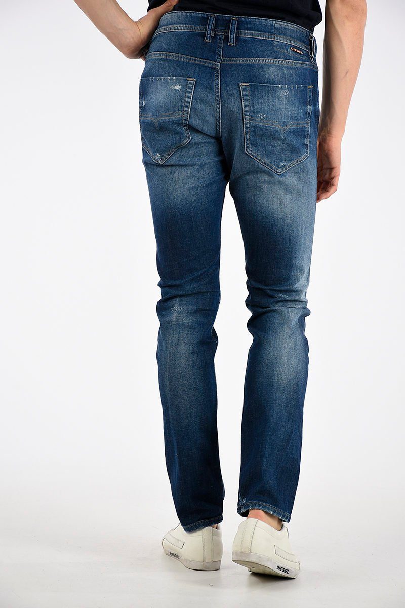 Diesel Slim-fit-Jeans Herren Tepphar Größe: Röhrenjeans, W28 Style, 5 Stretch, Blau, L32 084MX Vintage Pocket Used-Look