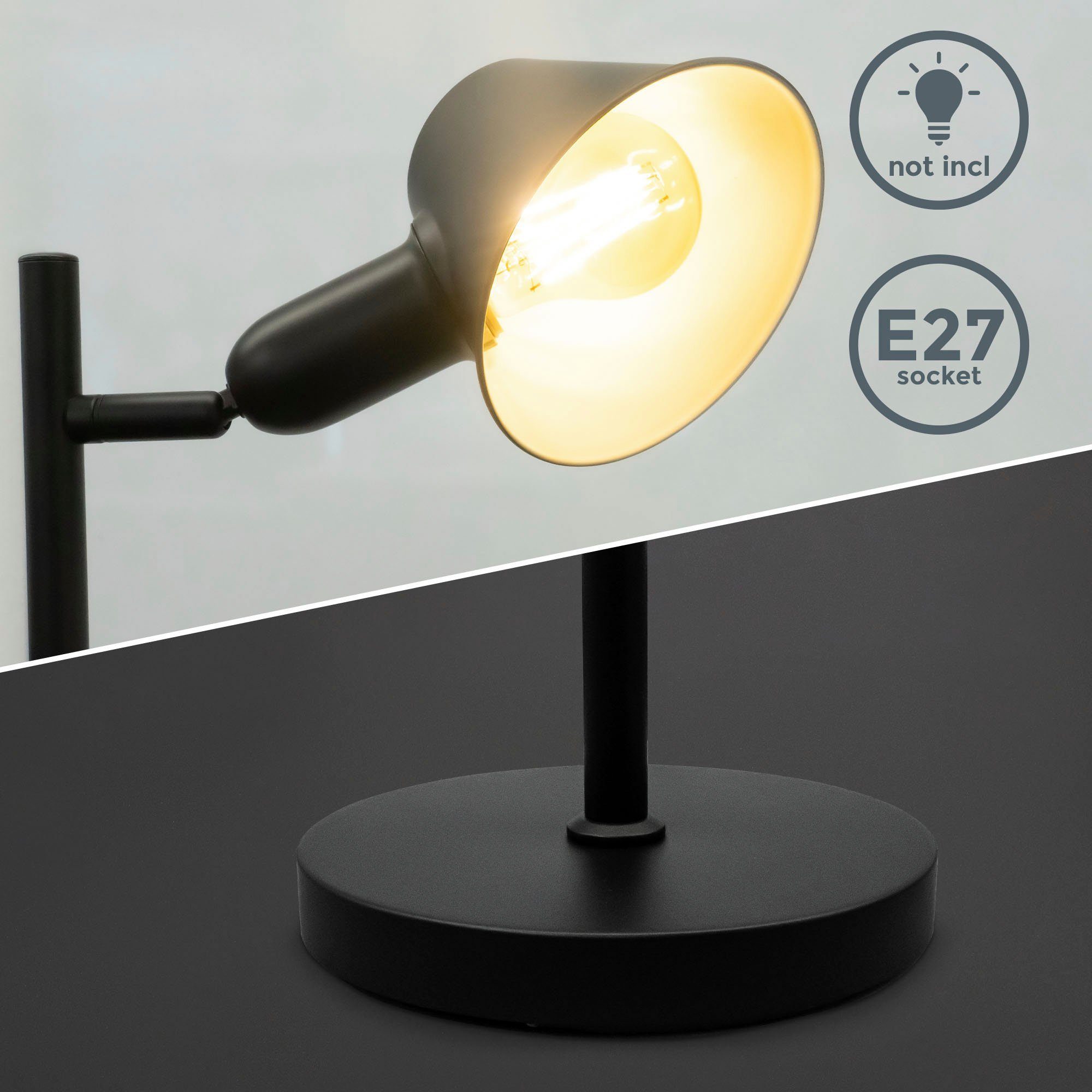 B.K.Licht Stehlampe BK_ST1556 Design-Stehlampe, inkl. Leuchtmittel, Doppel-Kippschalter, H: 142,5cm Metall, ohne Schwarz, 2x E27-Fassung, RGB