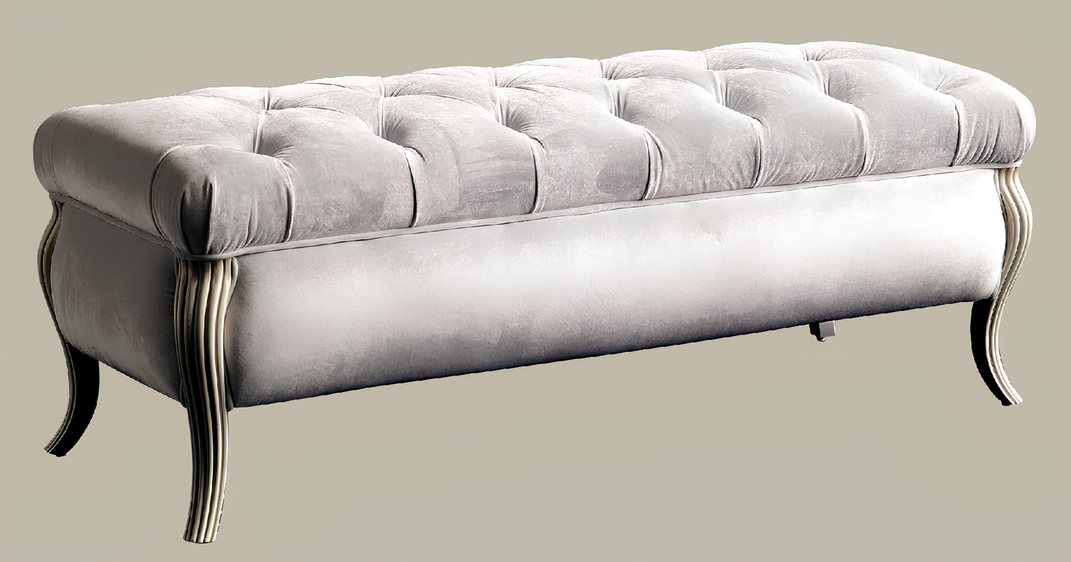 JVmoebel Bettbank Grau Ovaler Chesterfield Pouf aus Velvet mit eleganten Füßen (1-St), Made in Europa
