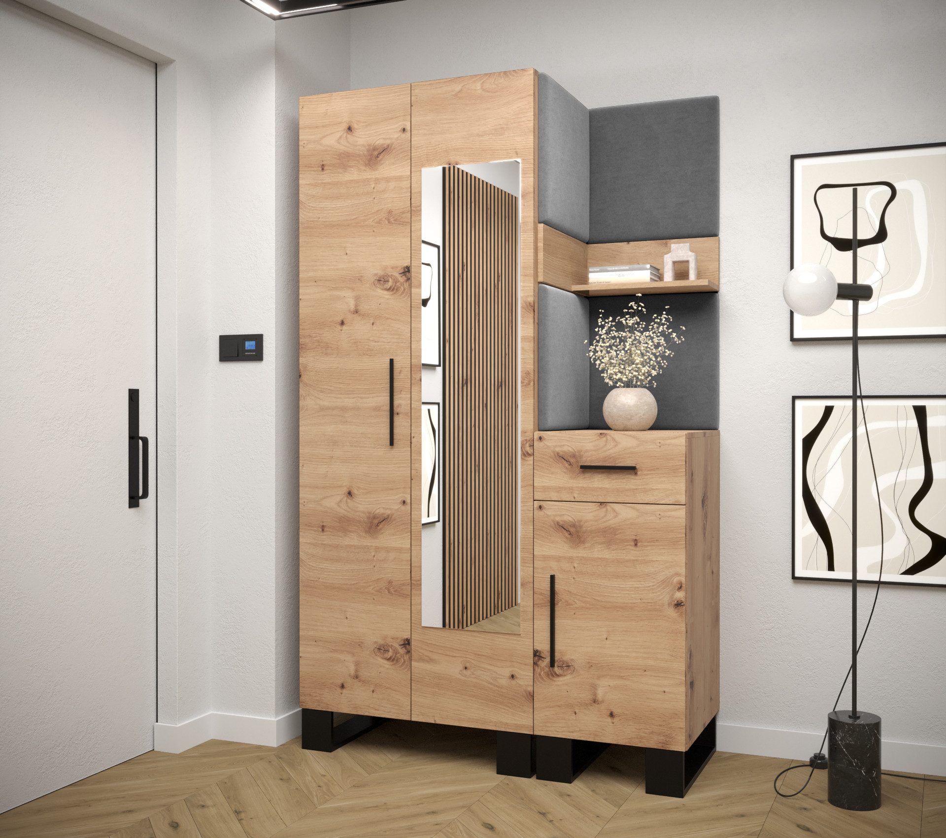 ABIKS MÖBEL Garderoben-Set ARTIN Set 16 Garderobe mit gepolsterten Paneelen, Industriell Design