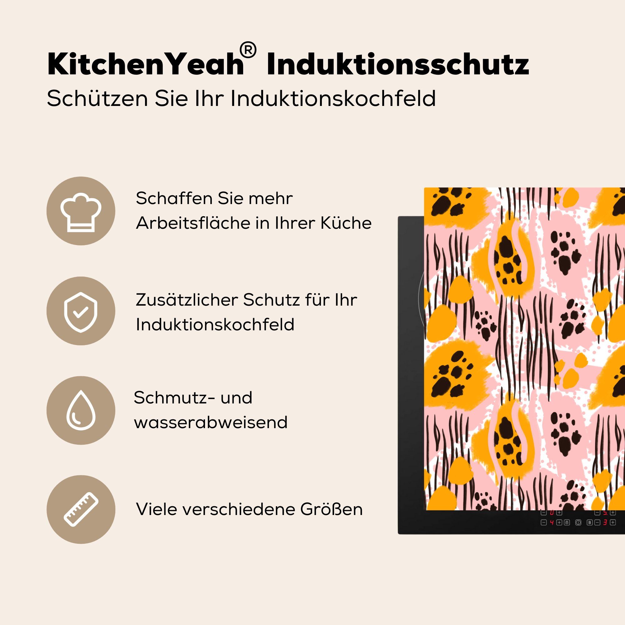 Vinyl, tlg), - cm, 78x78 - küche MuchoWow Orange Ceranfeldabdeckung, Muster, (1 Rosa für - Formen Arbeitsplatte Herdblende-/Abdeckplatte