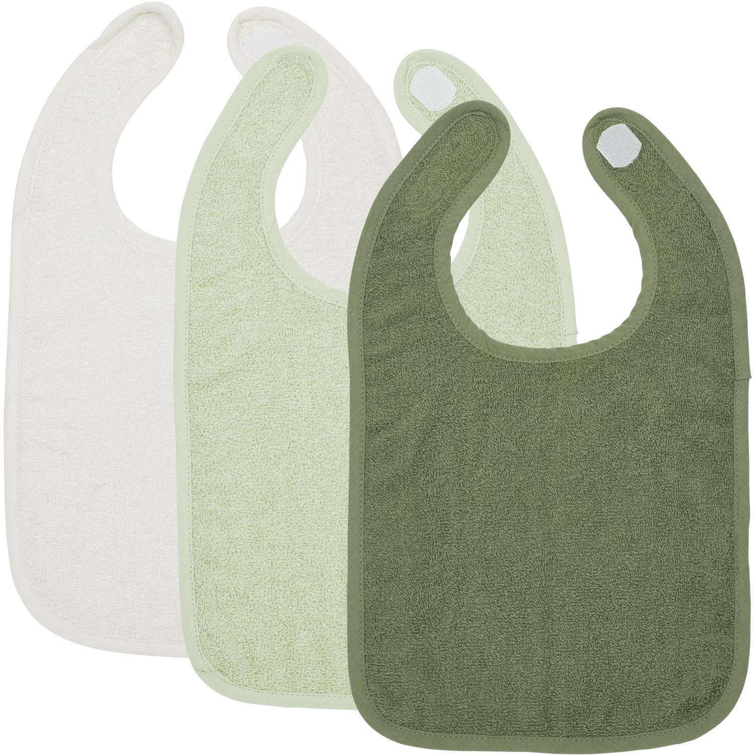 Meyco Baby Lätzchen Offwhite/Soft Green/Forest Green, (100% Baumwolle, 3-St), 26x31cm - 3-Pack