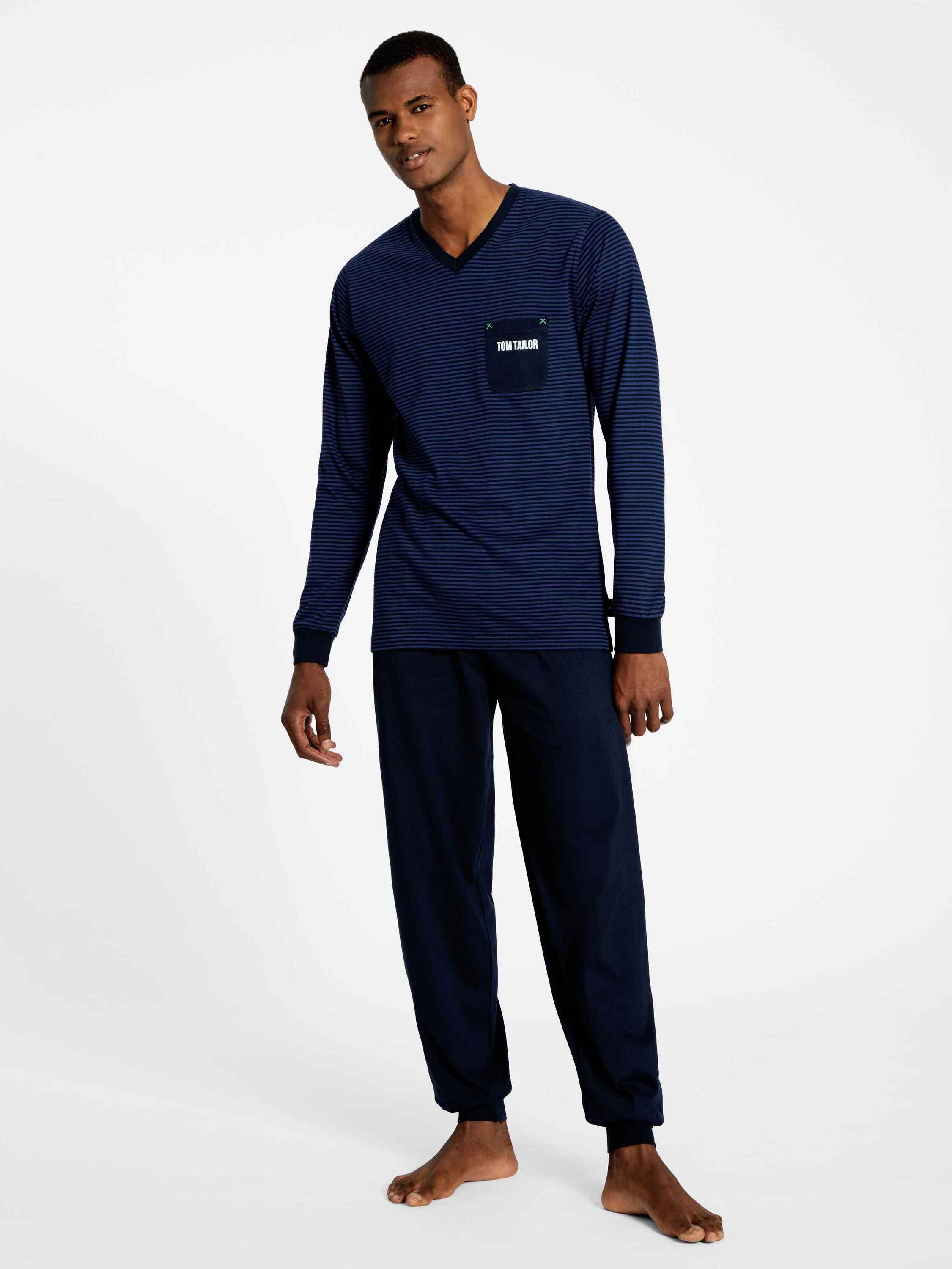 Fashion TOM TAILOR Schlafanzug Gr XXL/56 Herren-Pyjama blau U-Ausschnitt  Raglanärmel EX8119581