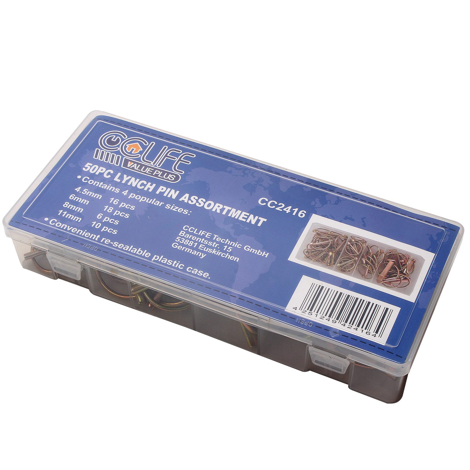 CCLIFE Klappsplint Klappstecker 50 tlg Klappsplinte Sortiment Bolzen 4,5-6-8-11mm, (Packung, 50-tlg)