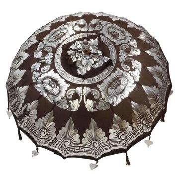 Oriental Galerie Sonnenschirm Balinesischer Sonnenschirm 180 cm Doppelte Bemalung Braun Silber
