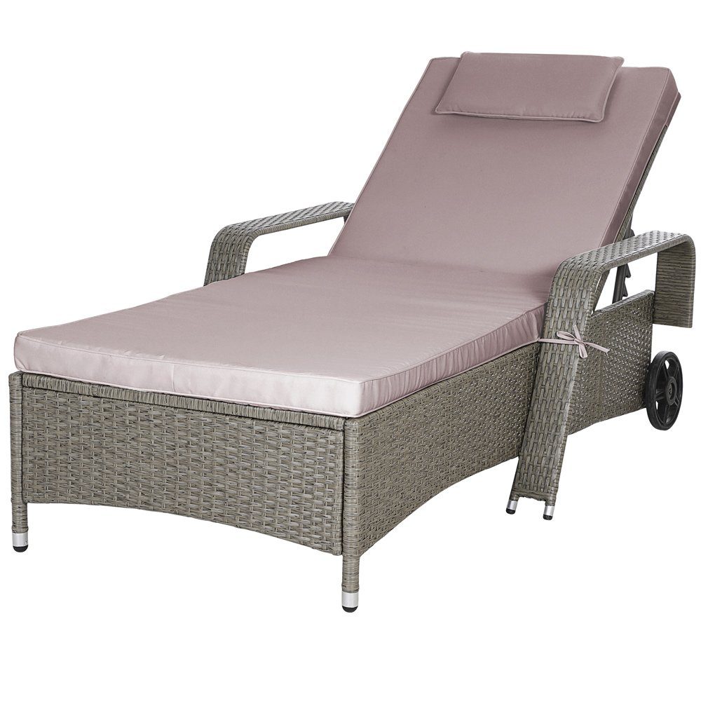 Casaria Gartenliege, Polyrattan Sonnenliege Lehne 6-fach verstellbar mit Rollen 7cm dicke