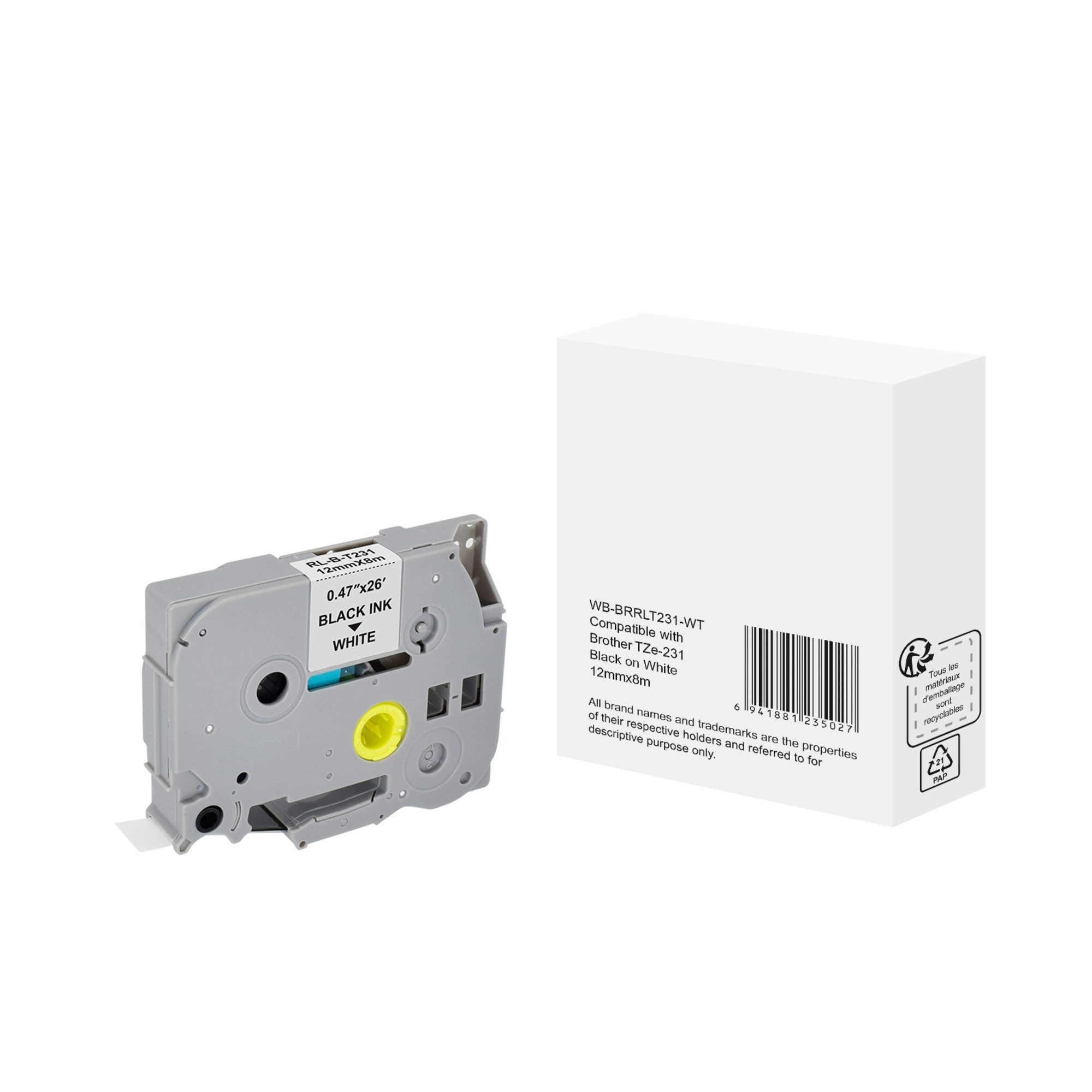 Brother Beschriftungsband Schriftband wie Brother TZe-231 12mmx8m schwarz auf weiß