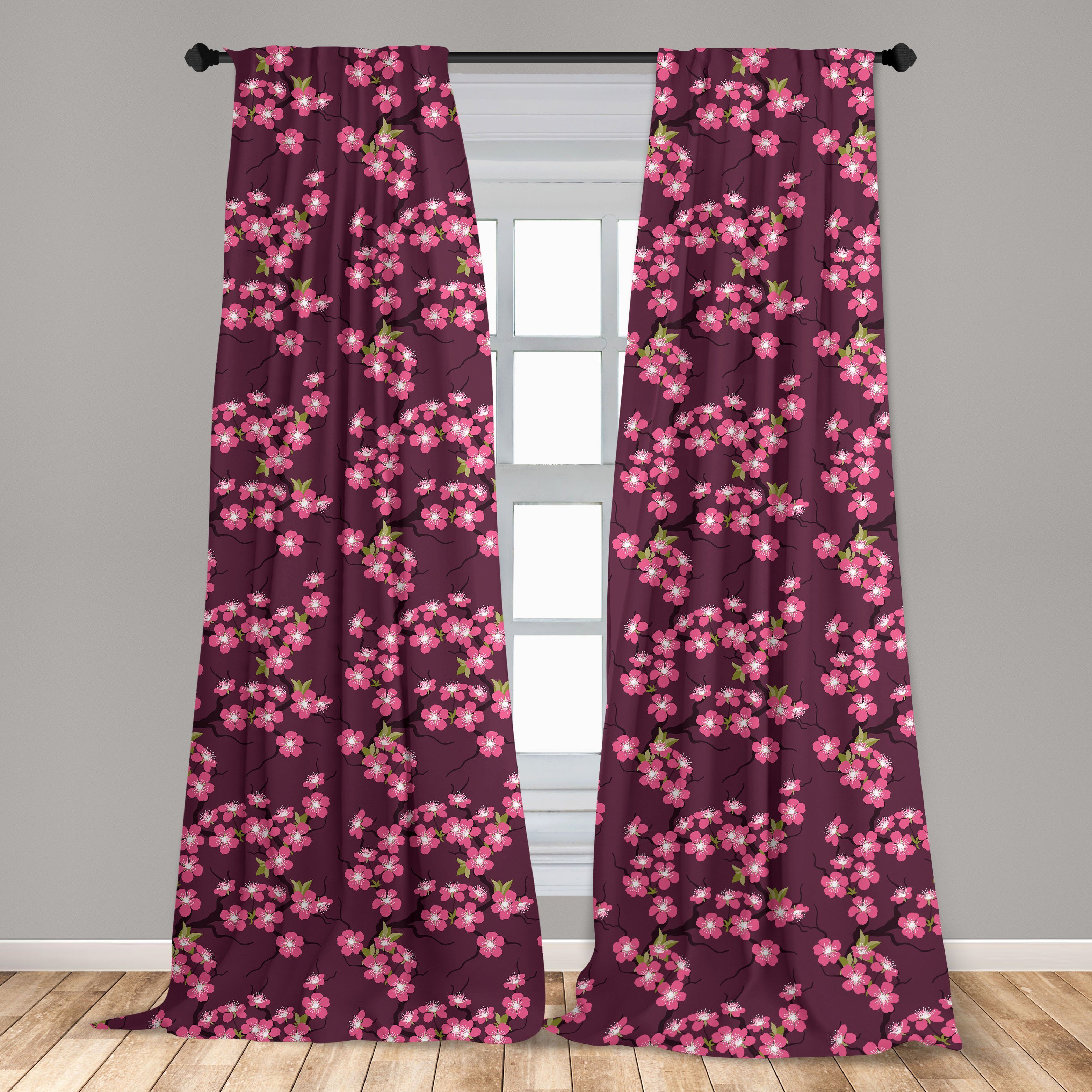 Gardine Vorhang für in Dekor, Asien April Abakuhaus, Wohnzimmer Schlafzimmer Microfaser, Kirschblüte