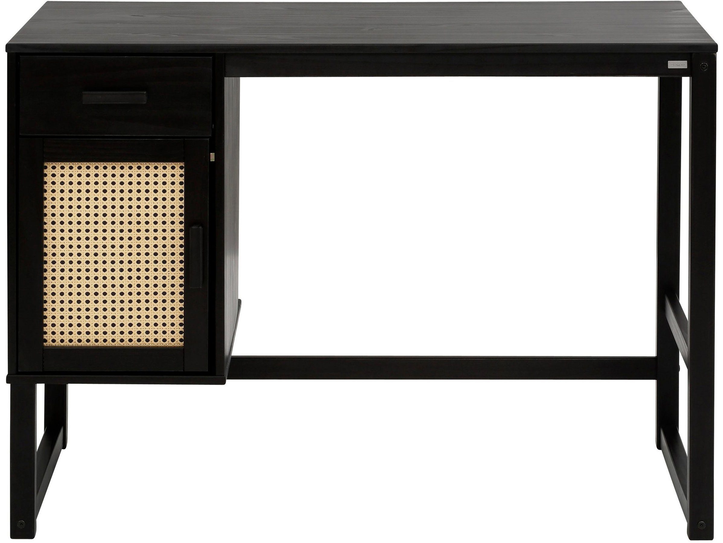 Jenna, espresso/schwarz Massivholz loft24 mit Breite | espresso/schwarz Schreibtisch 110 aus espresso/schwarz | cm Rattangeflecht,