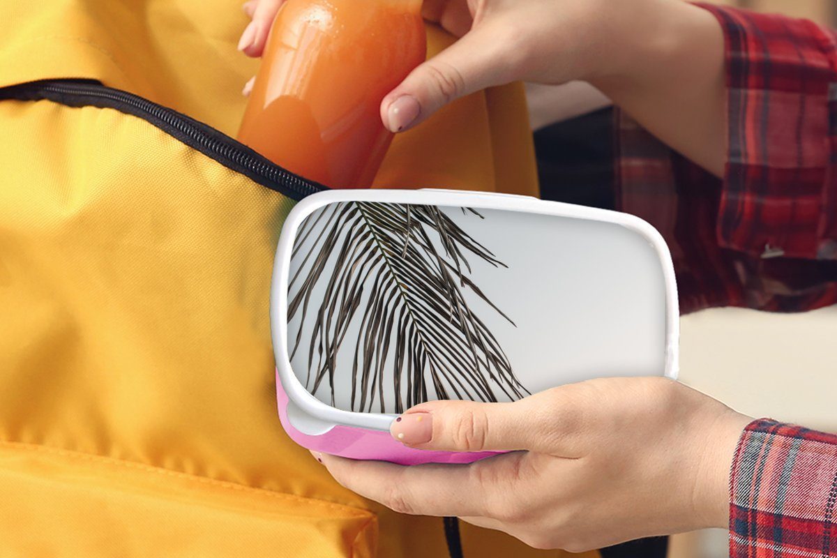 MuchoWow Lunchbox - Kunststoff, Sommer (2-tlg), für Palme Brotbox Kunststoff Snackbox, rosa Blatt, - Mädchen, Kinder, Brotdose Erwachsene