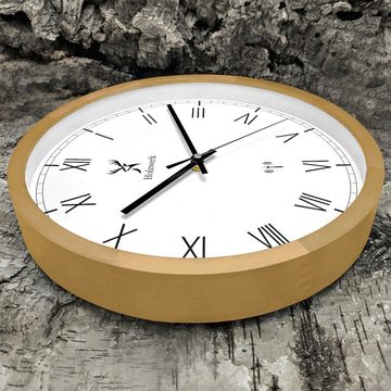Holzwerk Funkwanduhr FREIBURG Designer Funk Holz Wand Uhr, beige, weiß (lautlos ohne Tickgeräusche, 30 cm)