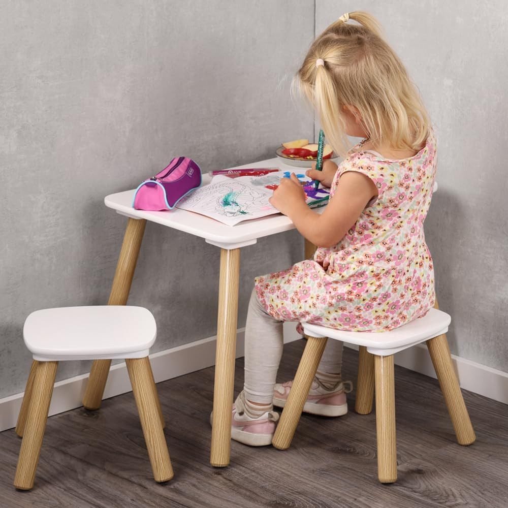 KESPER® Kindertisch Kindertisch mit 2 Stühlen, T 58x38x43,5 cm, S 24x24x25 cm, Weiß (1-St)