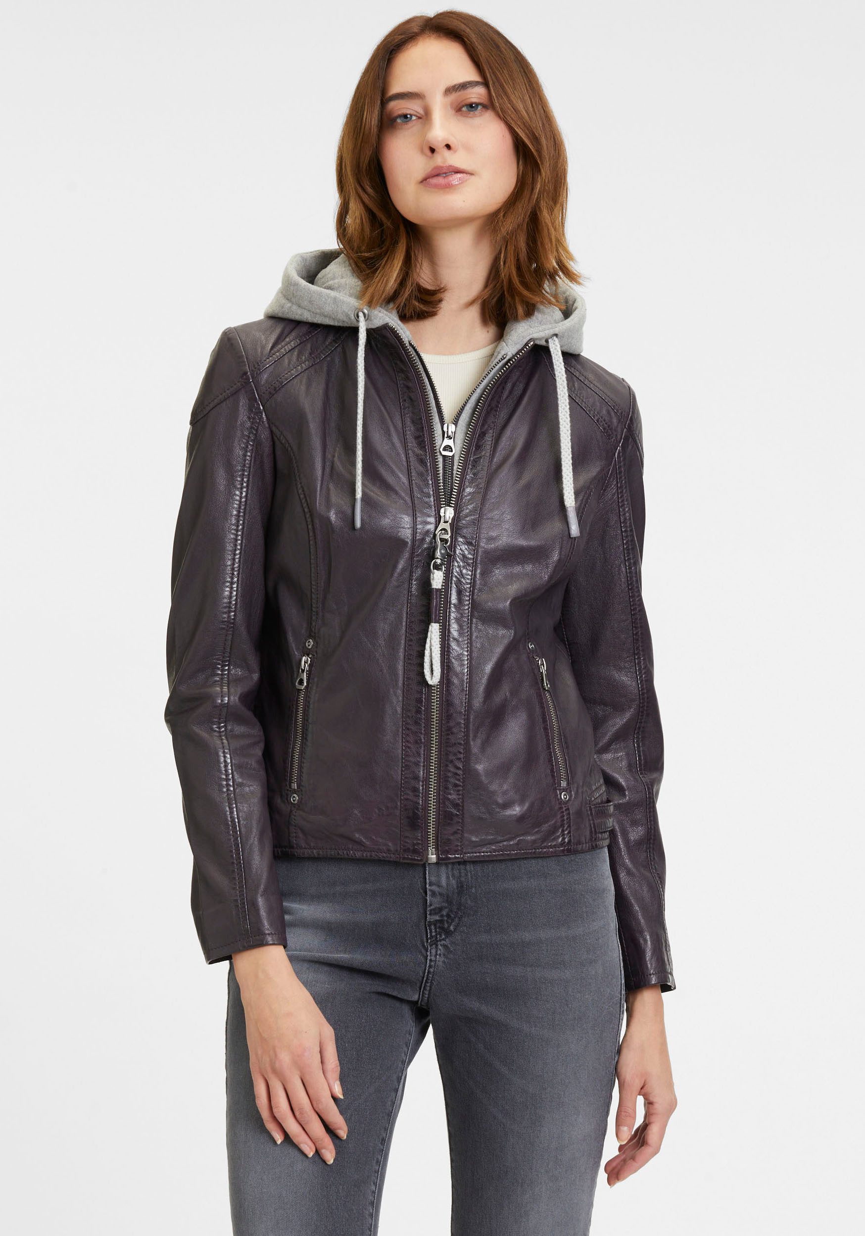Mauritius Lederjacke GWAlice mit Reißverschlusstaschen, Ziernähte, günstig online kaufen