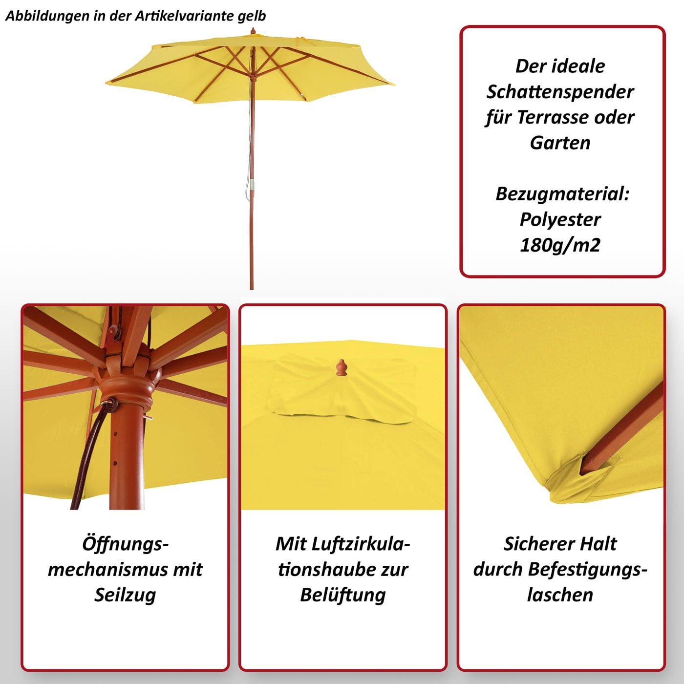 MCW Sonnenschirm Lissabon-G, LxB: 350x350 cm, Wasser- und Schmutzabweisend, Windöffnung, Handseilzug