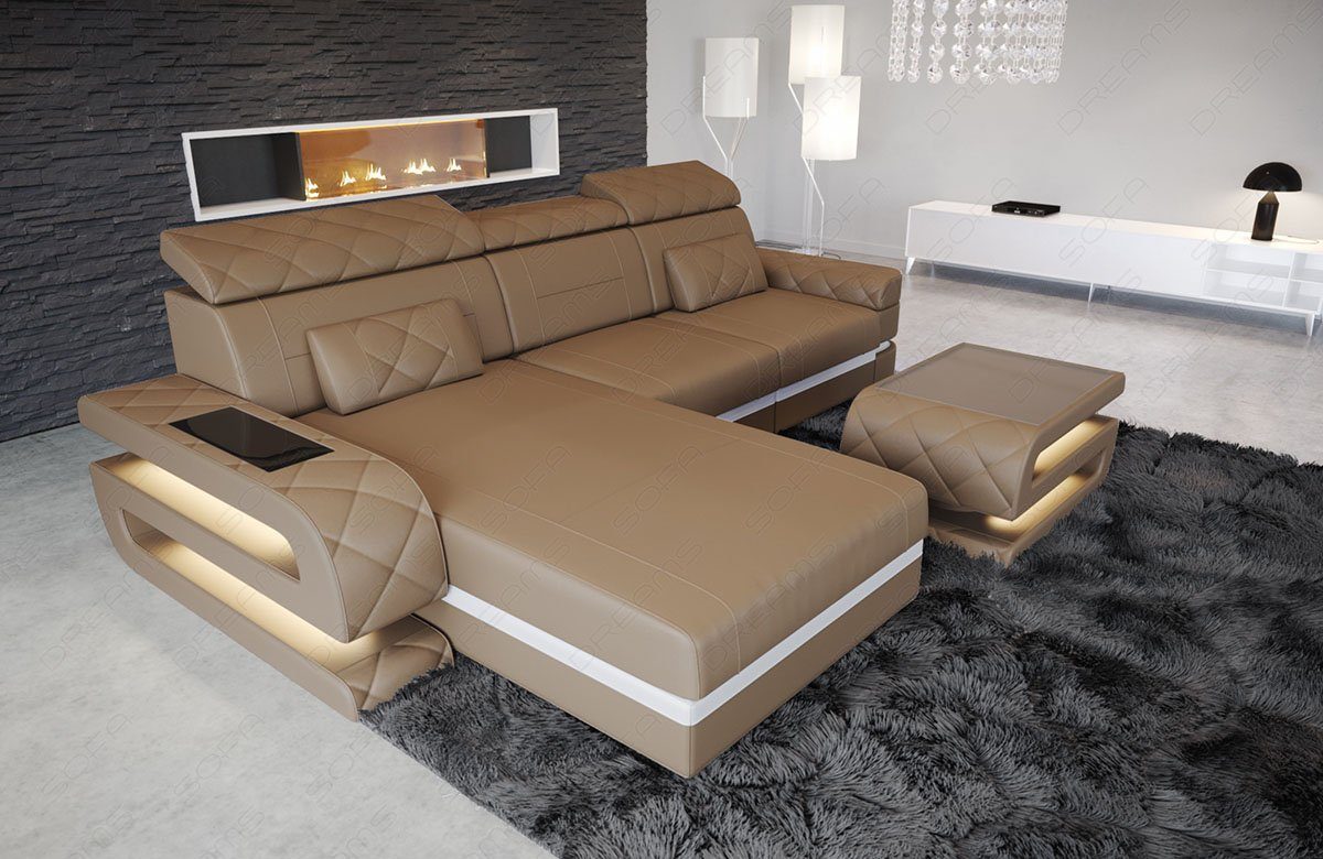 Sofa Dreams Ecksofa Ledersofa Bologna L Form Leder Sofa, Couch, mit LED, wa günstig online kaufen
