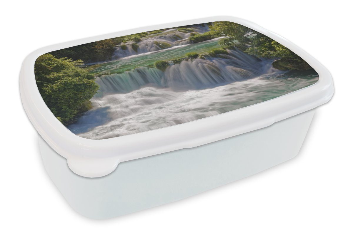MuchoWow Lunchbox Tosende Wasserfälle in den Flüssen des Krka-Nationalparks in Kroatien, Kunststoff, (2-tlg), Brotbox für Kinder und Erwachsene, Brotdose, für Jungs und Mädchen weiß