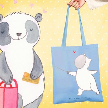 Mr. & Mrs. Panda Tragetasche Panda Fechten - Sky Blue - Geschenk, Beuteltasche, Einkaufstasche, Fe (1-tlg), Lange Tragegriffe