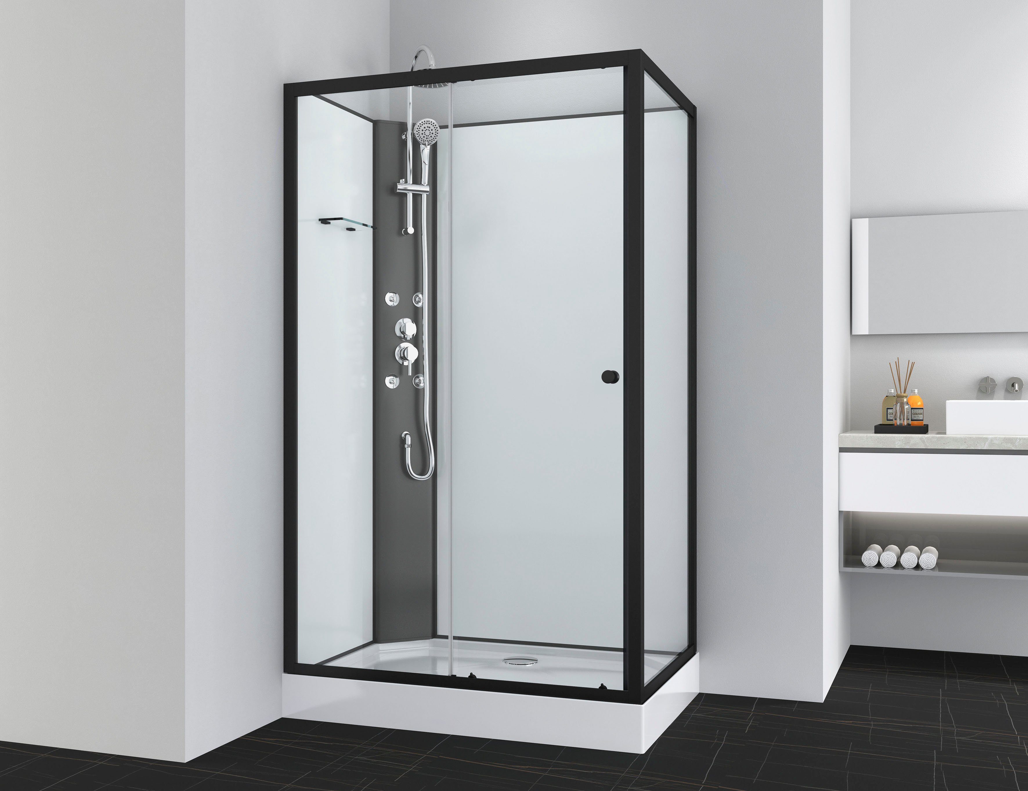 Sanotechnik Komplettdusche VIVA, BxT: 120x80 cm, Einscheibensicherheitsglas, rechteckig, mit Massagedüsen