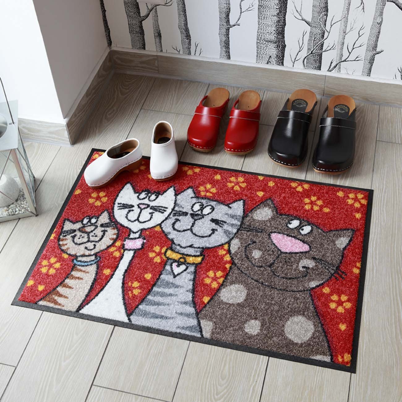 Salonloewe Fußmatte Fußmatte 50x75 Katzenfamilie rot, Eingangsmatte normal, günstig online kaufen