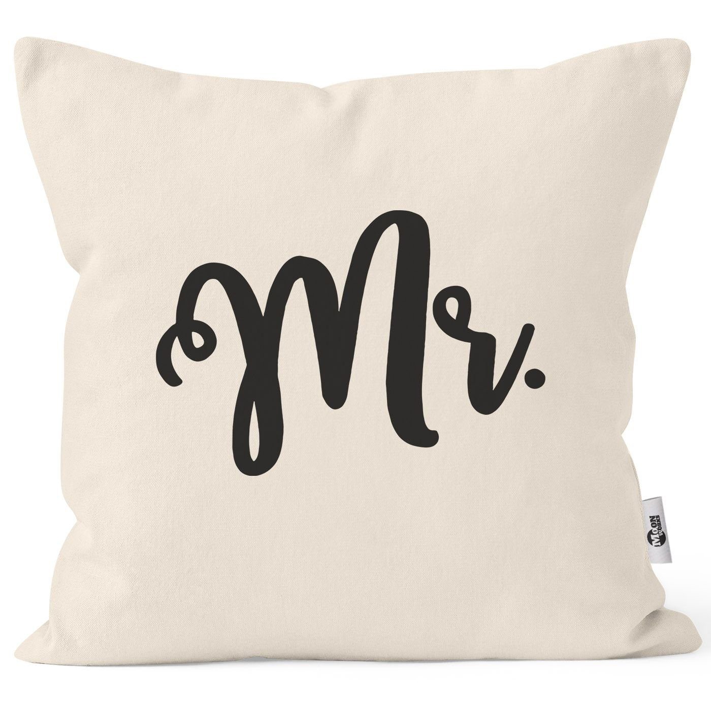 MoonWorks Dekokissen (Kissen) Kissenbezug Aufdruck Mr Mrs Partner-Geschenk Hochzeitsgeschenk Pärchen Geschenkidee Ehemann Ehefrau Moonworks®