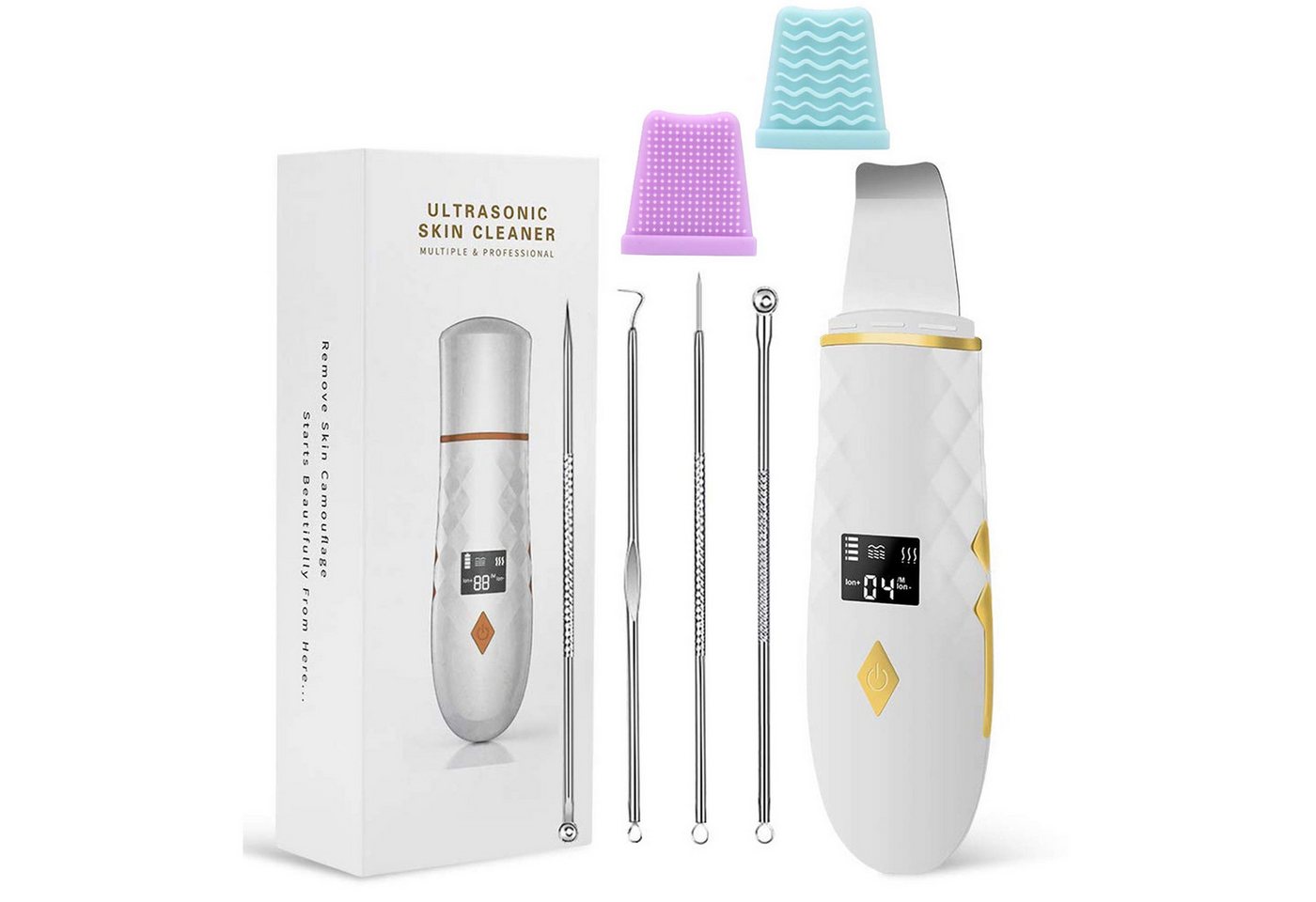 ibettertec Dermaroller Ultraschallpeelinggerät, Gesichtsspatel Tiefenreinigung, Ultraschall-Peeling Porenreiniger Akne-Entferner Ionen Hautreiniger, Pickel und Akne Entferner set, Mikrodermabrasionsgerät