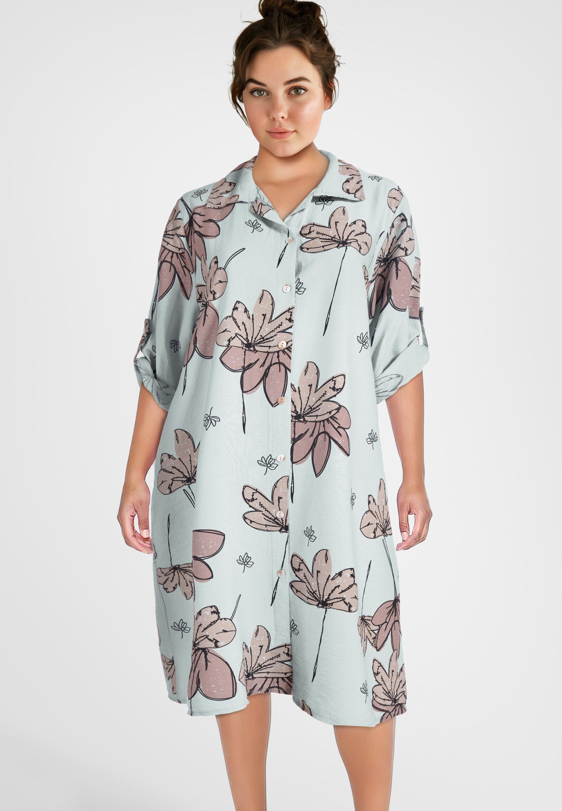 PEKIVESSA Sommerkleid Hemdblusenkleid mit Turn-Up-Ärmel Legerer günstig online kaufen