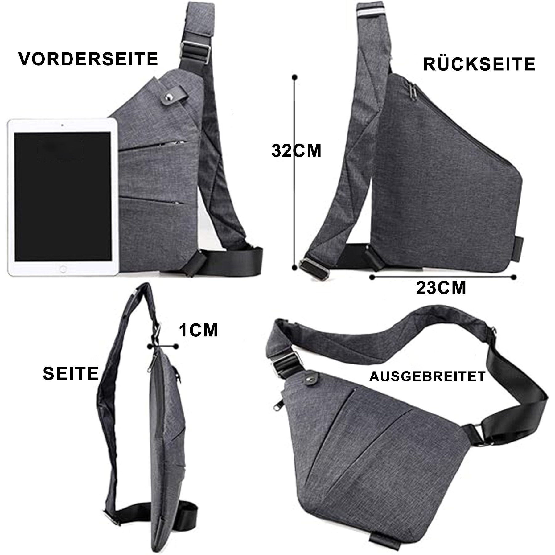 Mutig Umhängetasche Schultertasche Herren Wasserfeste Mini Bauchtasche Mehrere Taschen (Diebstahlsichere Reisetasche, Anti-Diebstahl Sling Bag Brusttasche, Brusttasche Crossbody, Anti Diebstahl Tasche, Shoulder Bag Men), für Reisen Outdoor-Sportarten wandern,Männer& Frauen,linke Schulter