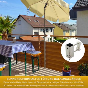KDR Produktgestaltung Schirmhalter Sonnenschirmhalter Balkongeländer Halterung Sonnenschirm aus Edelstahl, für Stöcke bis Ø 28 mm