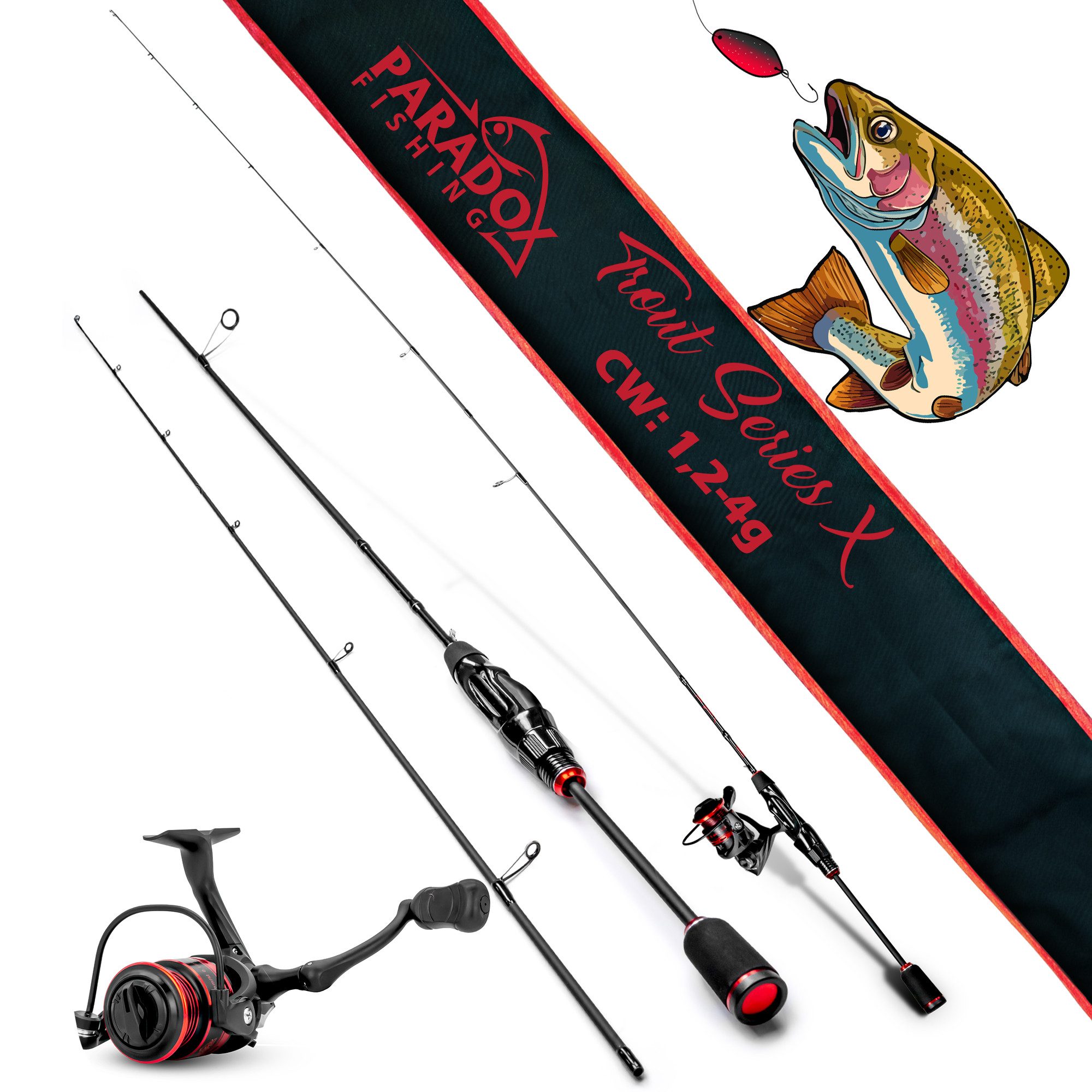 Paradox Fishing Spinnrute Trout Series X, (Rute + 1000 Rolle), UL-Rute, 1,85m 1,2-4g