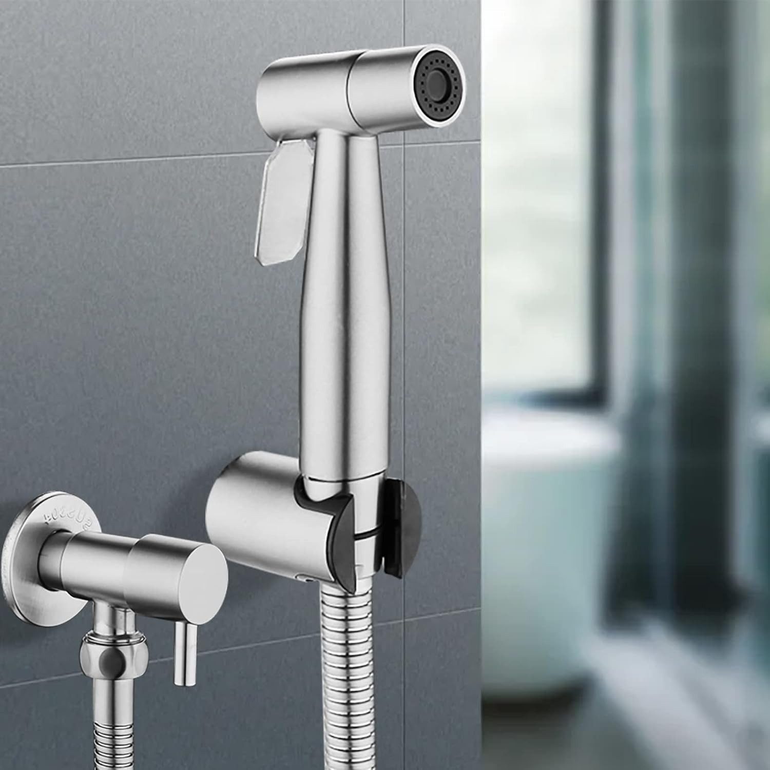 Forrlite Bidetarmatur Bidet Set - WC Brause für Intimdusche (Set, Brause mit Brauseschlauch, Halterung, 2 Dichtungen und Montagematerial, Handbrause, Schlauch, Halter rostfreier Edelstahl - inkl. 2 Dichtungen)