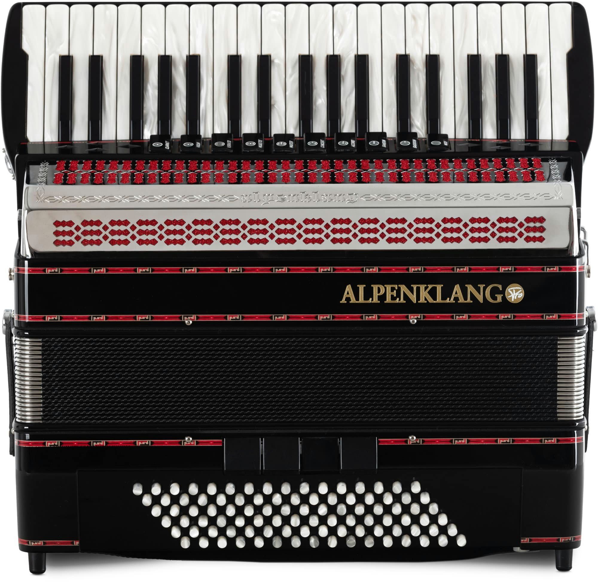 Alpenklang Knopf-Akkordeon Pro IV 96 CM - 96 Bassknöpfe, 38 Diskanttasten, Doppeltremolo (Pro-Serie), hochwertige, italienische Tipo a Mano A-Stimmplatten