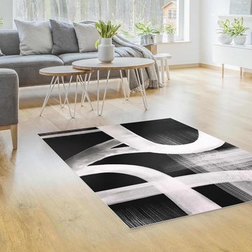 Teppich Vinyl Wohnzimmer Schlafzimmer Flur Küche Modern modern, Bilderdepot24, rechteckig - schwarz weiß glatt, nass wischbar (Küche, Tierhaare) - Saugroboter & Bodenheizung geeignet