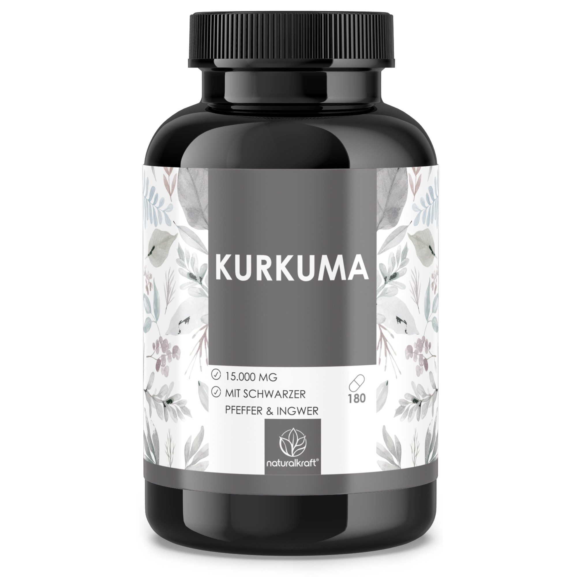 Naturalkraft Kurkuma 15000 mg – 180 vegane Kapseln mit Pfeffer & Ingwer Kapseln, 108 g