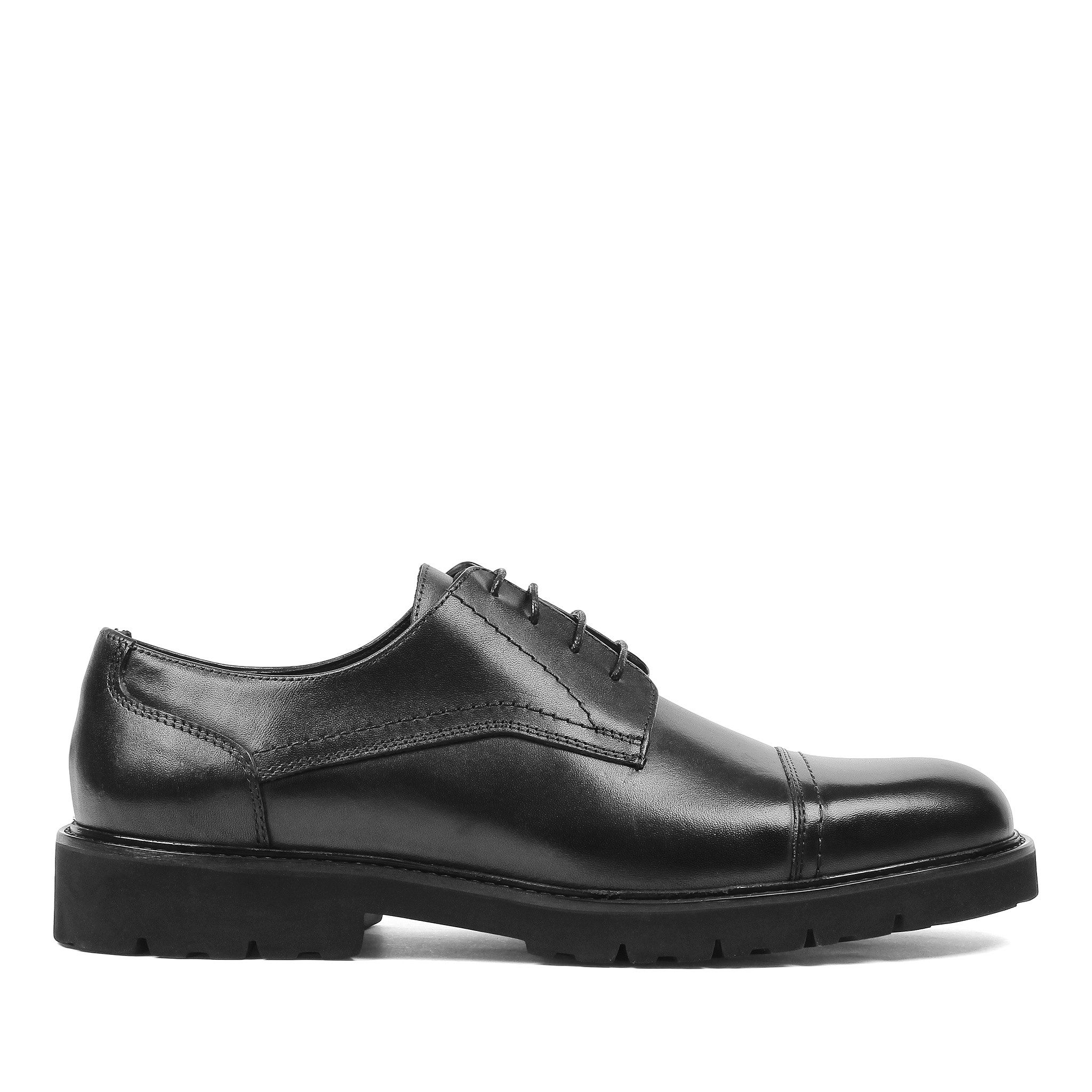 Celal Gültekin Profilsohle Blockabsatz Cap Toe Business Freizeit Herren Schnürschuh Cap-Toe Derby, Glattleder & Echtleder-Futter, Schwarz, 44