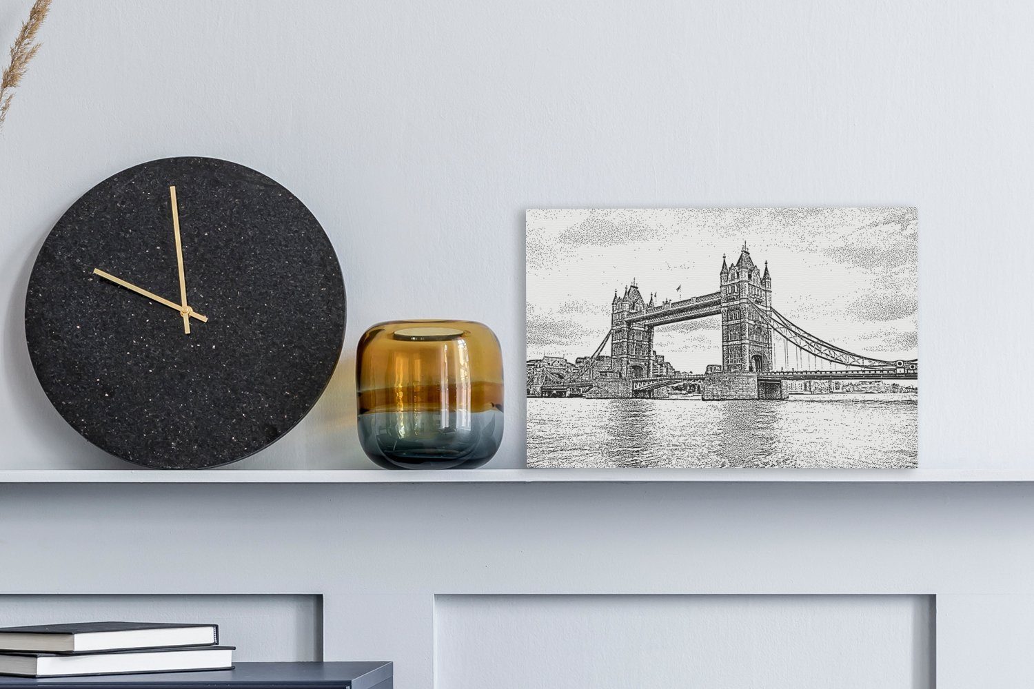 OneMillionCanvasses® Leinwandbild Illustration der Tower London schwarz-weiß, in cm Aufhängefertig, Leinwandbilder, Wanddeko, 30x20 St), Wandbild Bridge (1 in